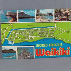 Vintage Postcard - Waikiki Map Postcard - Dexter Press